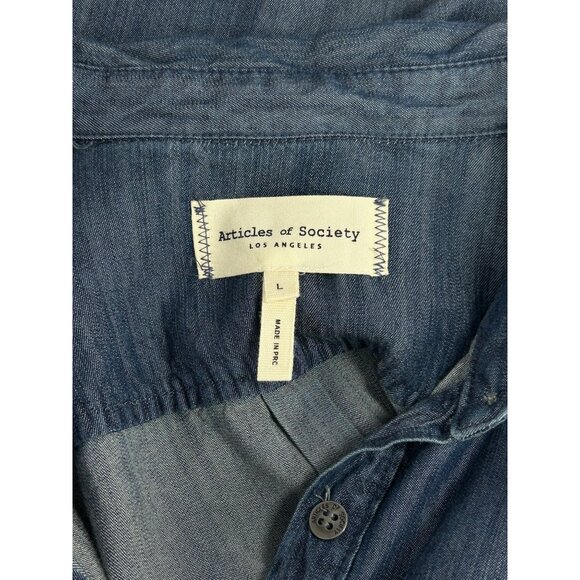 ARTICLES OF SOCIETY Trixie Denim Shirt Sz L Blue Chambray Button Top Up Tencel - Picture 6 of 13
